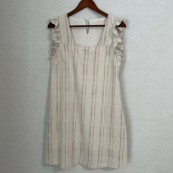 Ellison Sundress Women M Ivory Multi Stripe Ruffle Linen Pockets Casual Comfy - Picture 16 of 16